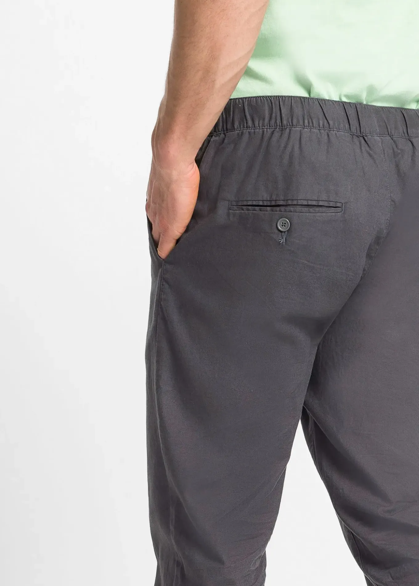 Pantalon droit taille élastiquée en lin majoritaire, regular