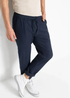 Pantalon droit taille élastiquée en lin majoritaire, regular