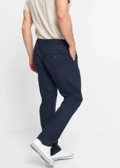 Pantalon droit taille élastiquée en lin majoritaire, regular