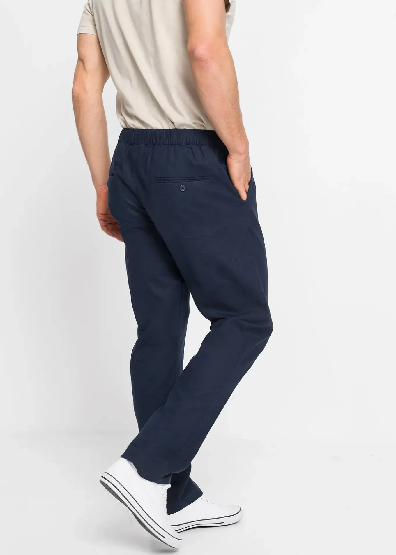 Pantalon droit taille élastiquée en lin majoritaire, regular