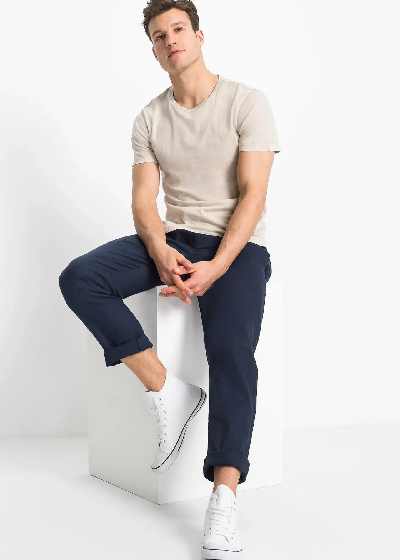 Pantalon droit taille élastiquée en lin majoritaire, regular