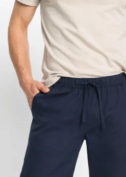 Pantalon droit taille élastiquée en lin majoritaire, regular