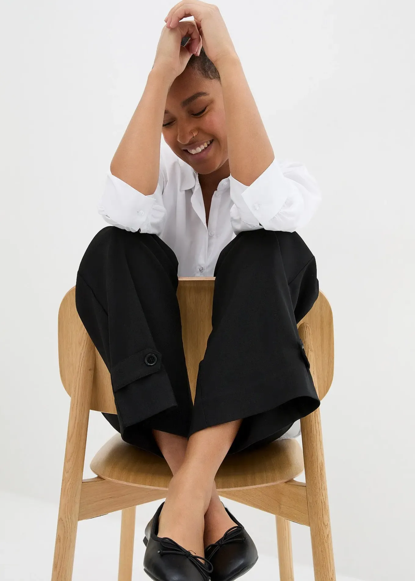 Pantalon en bengaline extensible à taille élastiquée