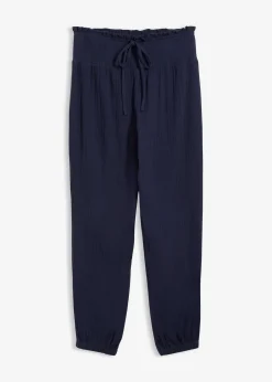 Pantalon en gaze de coton avec ceinture smockée
