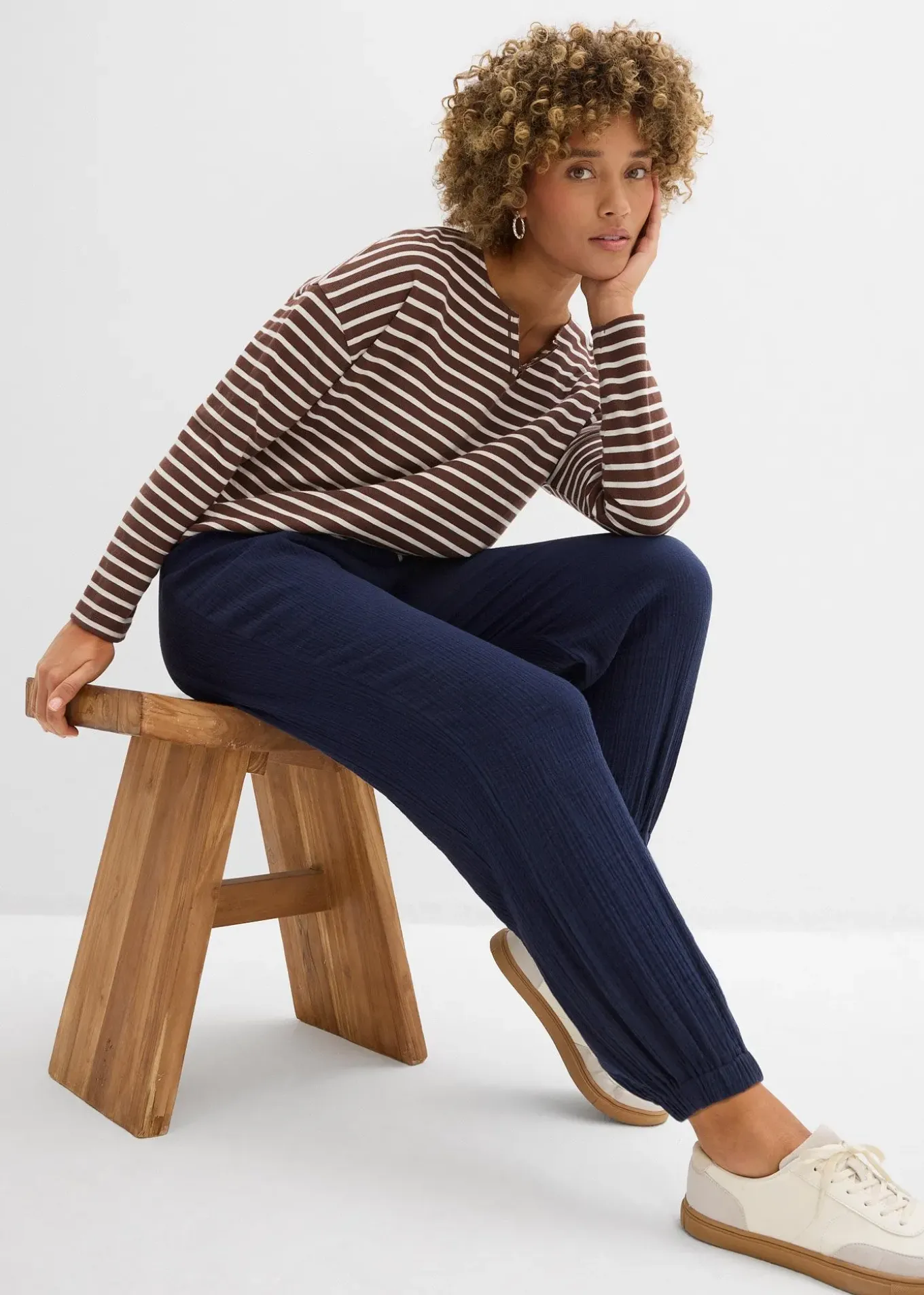 Pantalon en gaze de coton avec ceinture smockée