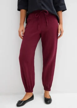Pantalon en gaze de coton avec ceinture smockée