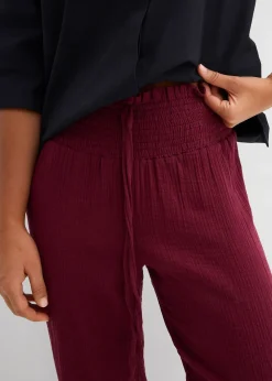 Pantalon en gaze de coton avec ceinture smockée