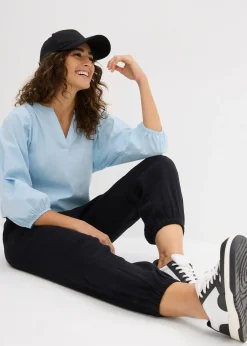 Pantalon en gaze de coton avec ceinture smockée