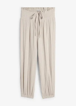 Pantalon en gaze de coton avec ceinture smockée