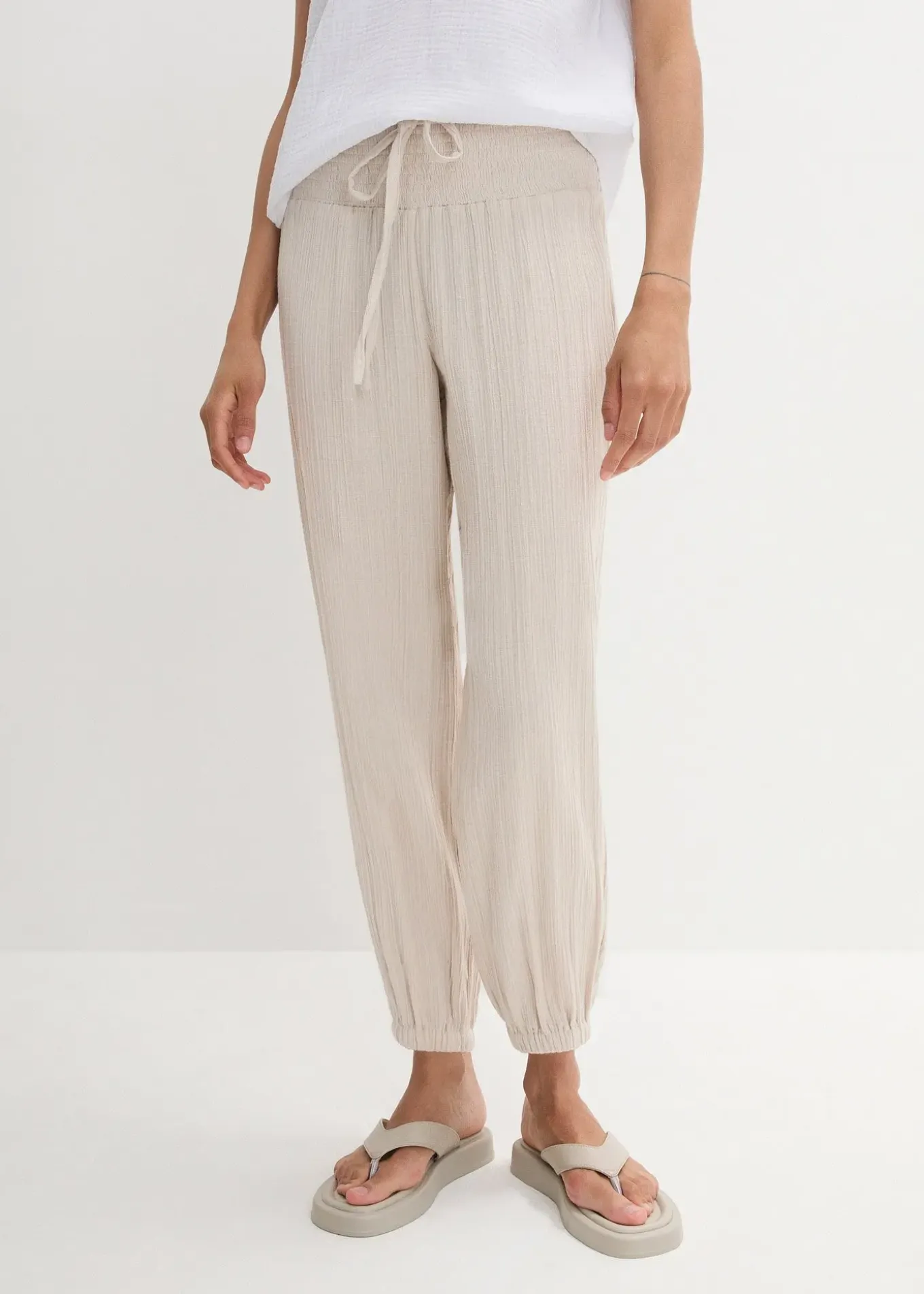 Pantalon en gaze de coton avec ceinture smockée