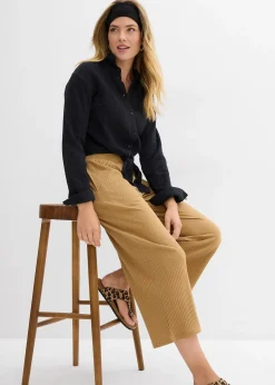Pantalon en jersey côtelé à taille élastiquée