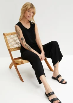 Pantalon en jersey côtelé à taille élastiquée