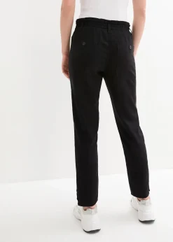 Pantalon en lin avec détails poche et boutons à la base