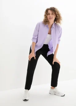 Pantalon en lin avec détails poche et boutons à la base