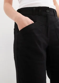 Pantalon en lin avec détails poche et boutons à la base