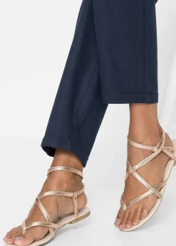 Pantalon en lin mélangé, taille élastiquée