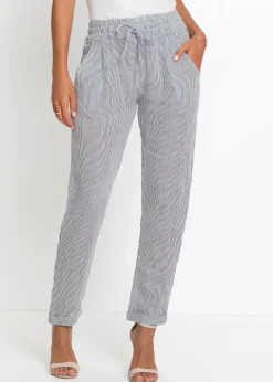 Pantalon en lin mélangé, taille élastiquée