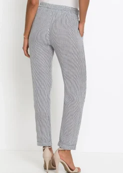 Pantalon en lin mélangé, taille élastiquée