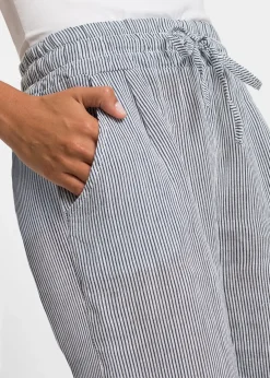 Pantalon en lin mélangé, taille élastiquée