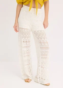 Pantalon en maille ajourée à taille élastiquée