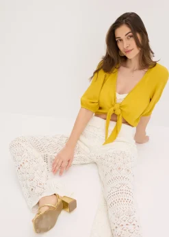 Pantalon en maille ajourée à taille élastiquée