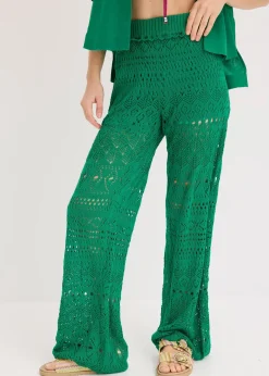 Pantalon en maille ajourée à taille élastiquée