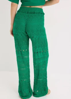 Pantalon en maille ajourée à taille élastiquée