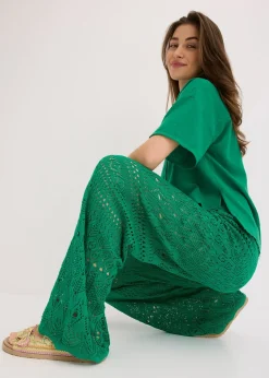 Pantalon en maille ajourée à taille élastiquée