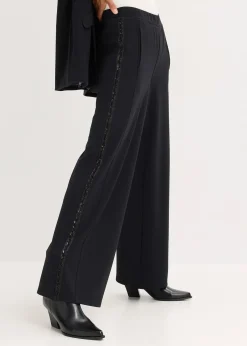 Pantalon en Punto di Roma avec taille élastiquée et strass