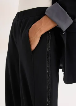 Pantalon en Punto di Roma avec taille élastiquée et strass