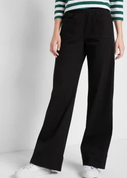 Pantalon en twill avec jambes évasées et taille confortable