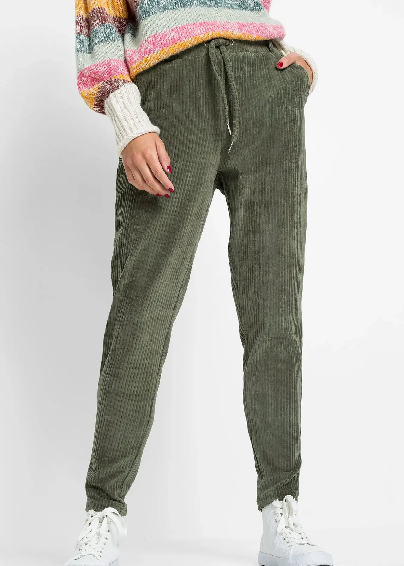 Pantalon en velours côtelé à taille élastiquée