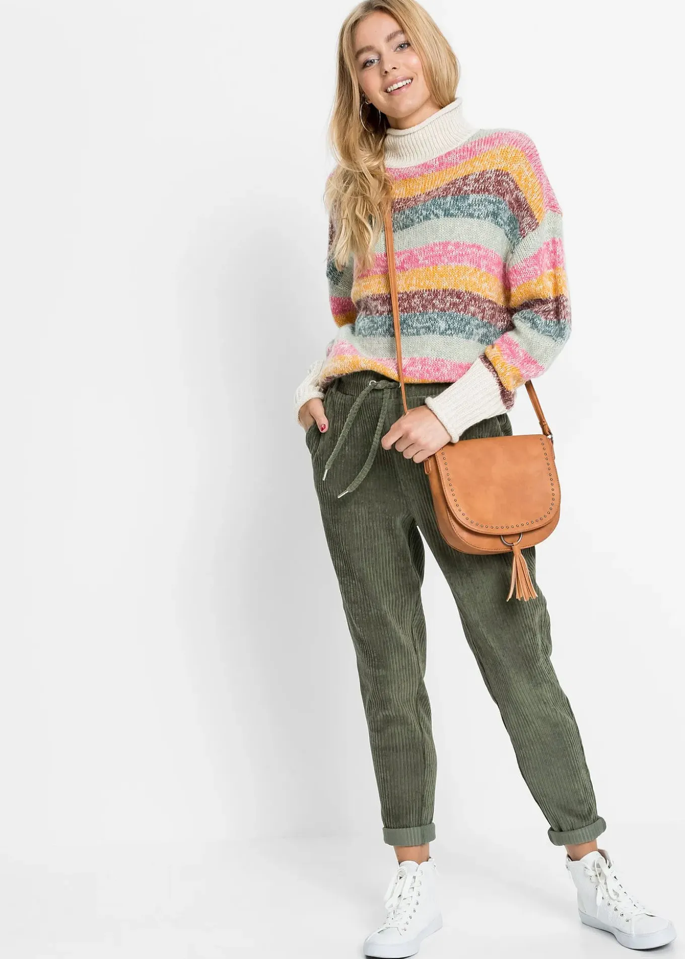 Pantalon en velours côtelé à taille élastiquée