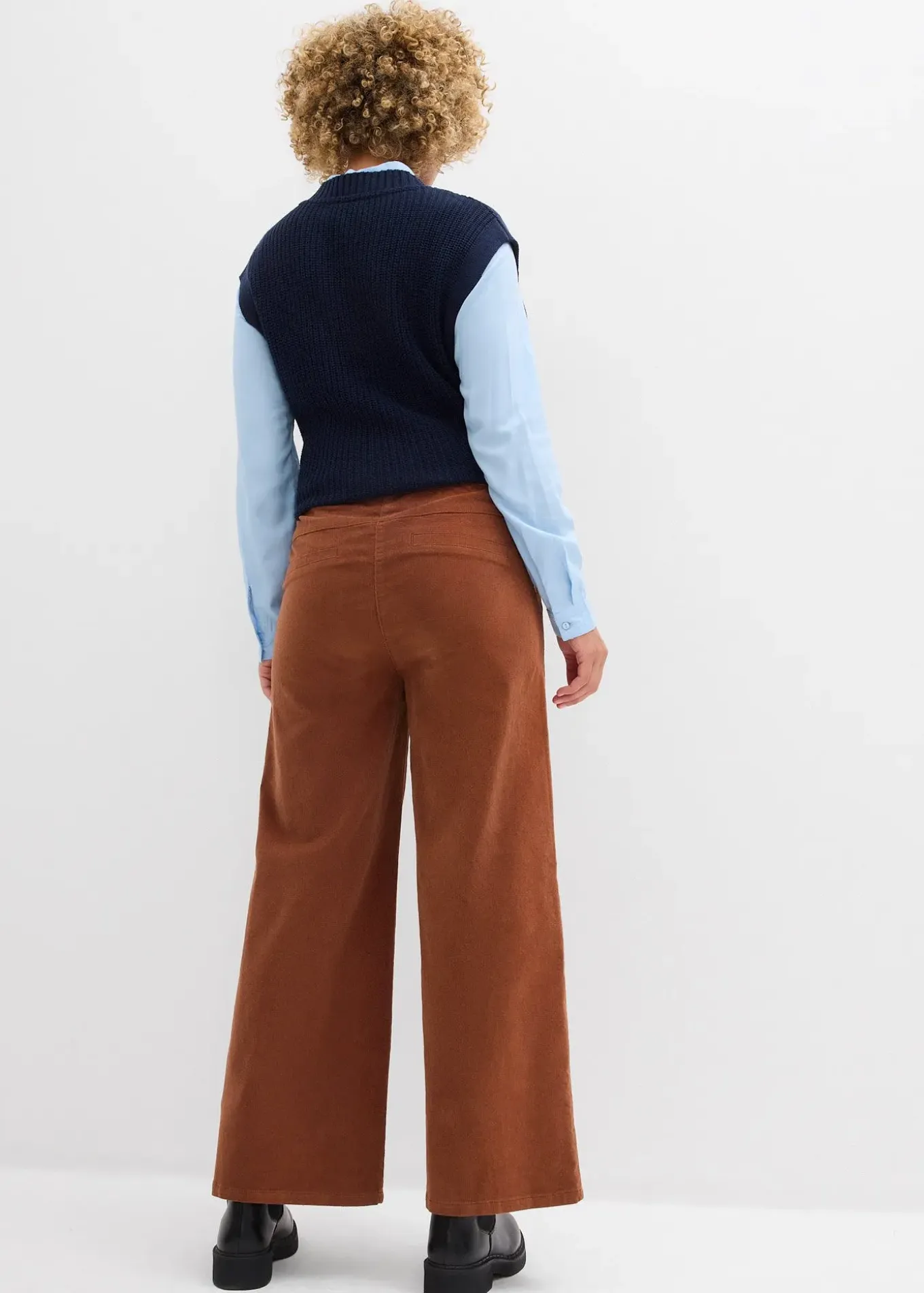 Pantalon en velours côtelé, taille haute élastiquée