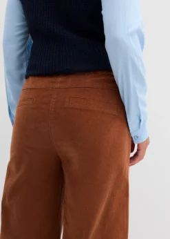 Pantalon en velours côtelé, taille haute élastiquée