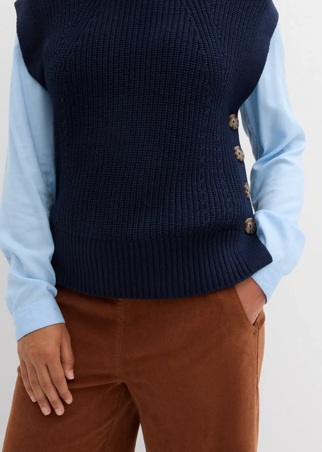 Pantalon en velours côtelé, taille haute élastiquée