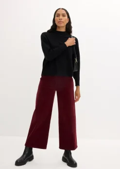 Pantalon en velours côtelé, taille haute élastiquée