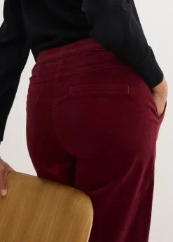 Pantalon en velours côtelé, taille haute élastiquée