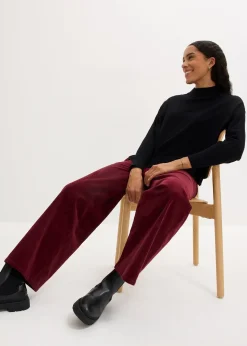 Pantalon en velours côtelé, taille haute élastiquée