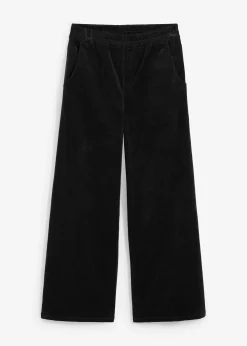 Pantalon en velours côtelé, taille haute élastiquée