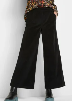 Pantalon en velours côtelé, taille haute élastiquée