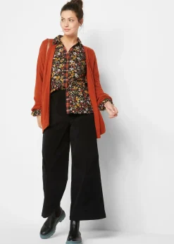 Pantalon en velours côtelé, taille haute élastiquée