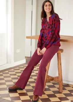 Pantalon en velours côtelé extensible avec taille haute confortable