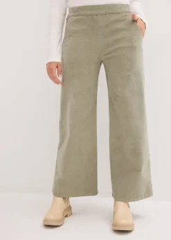 Pantalon en velours côtelé, taille haute élastiquée