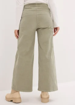 Pantalon en velours côtelé, taille haute élastiquée