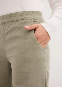 Pantalon en velours côtelé, taille haute élastiquée
