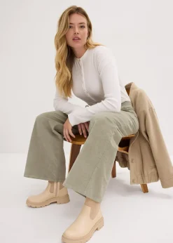 Pantalon en velours côtelé, taille haute élastiquée
