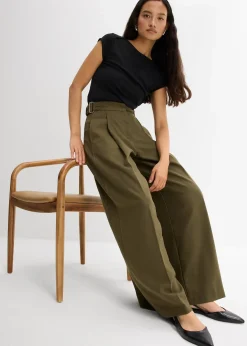 Pantalon en viscose mélangée avec boucles latérales