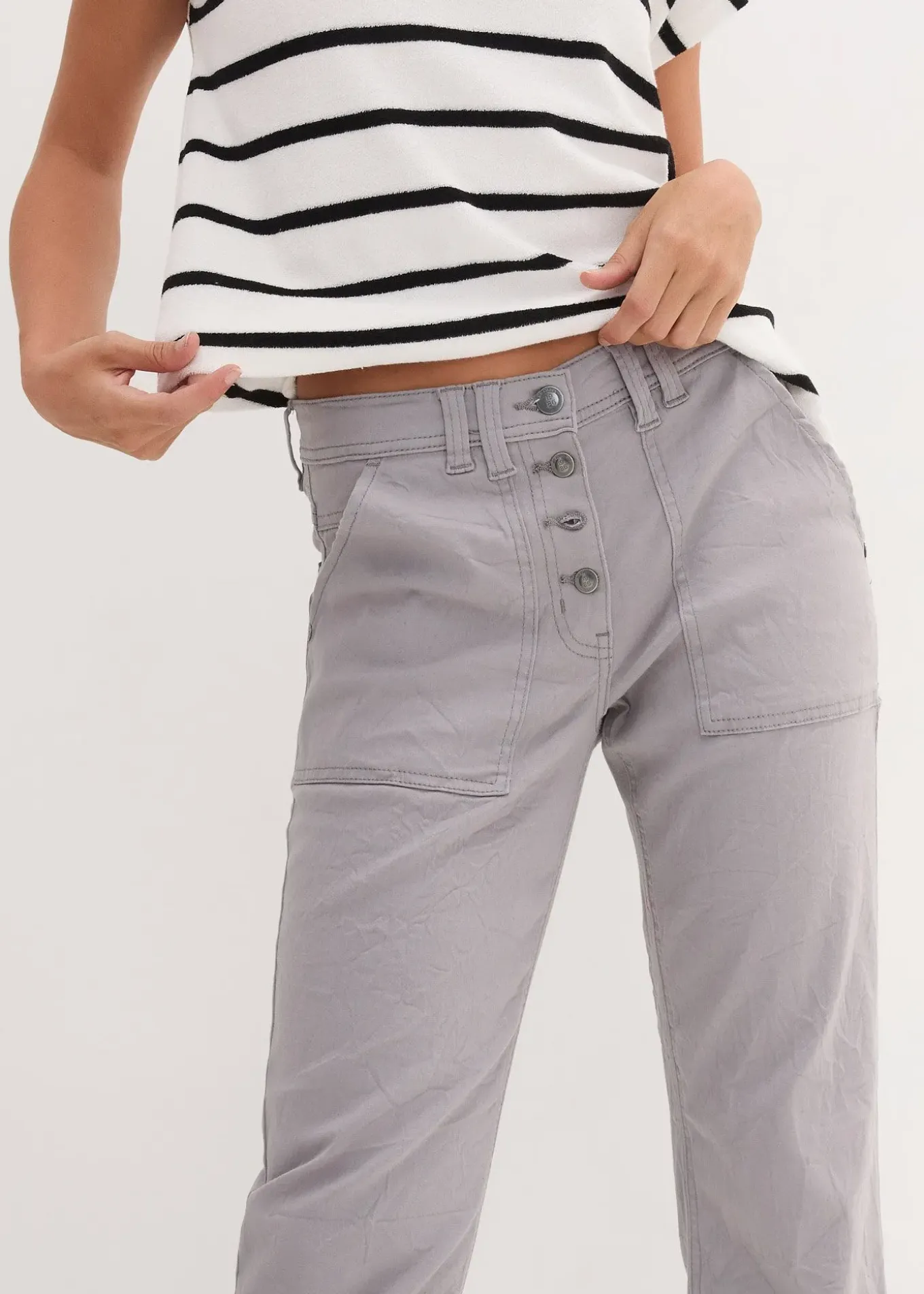 Pantalon extensible avec effet crash, longueur 3/4