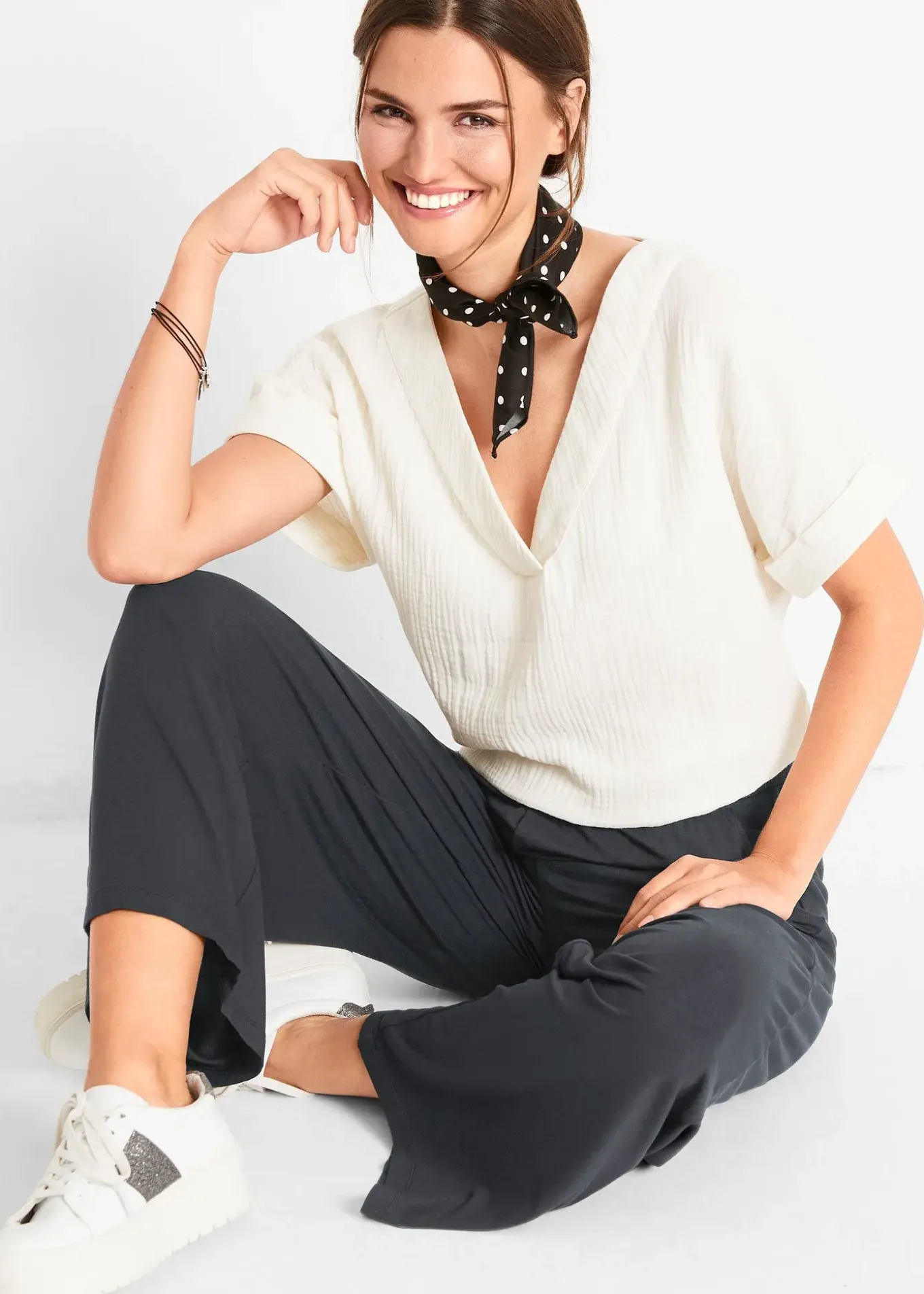 Pantalon fluide en jersey viscose, longueur 7/8